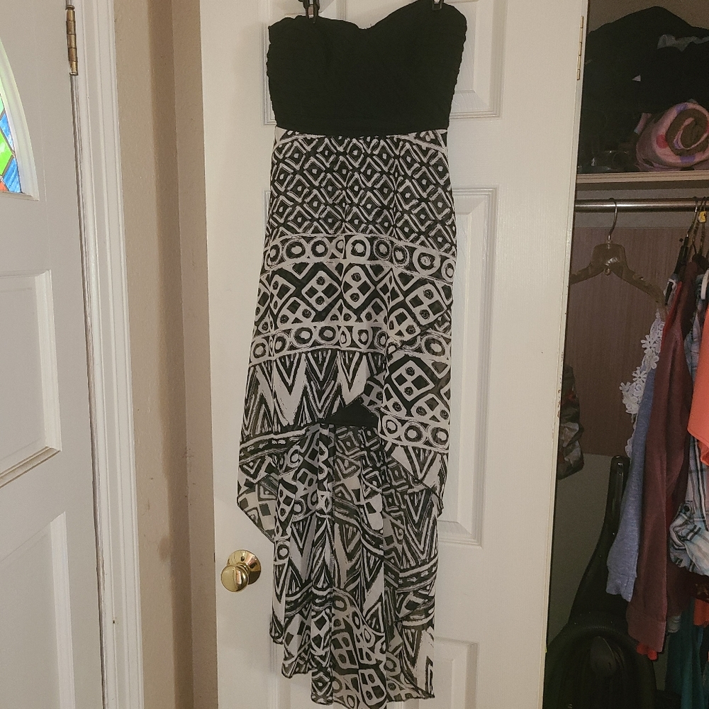High low strapless dress